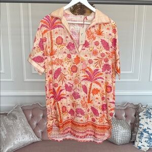 NWT Solitaire Pink and Orange Floral Blouse SIZE M